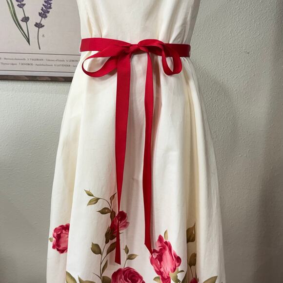 90s Y2k Floral Belted Midi Dress Romantic Coquette Garden Party Dolly Dollette 4 - Picture 2 of 10